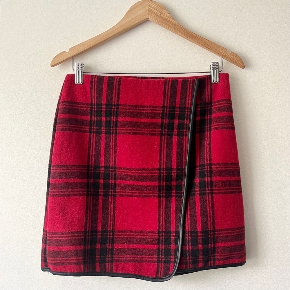 Joe Fresh Plaid Wool Blend Faux Wrap Mini Skirt Size 0